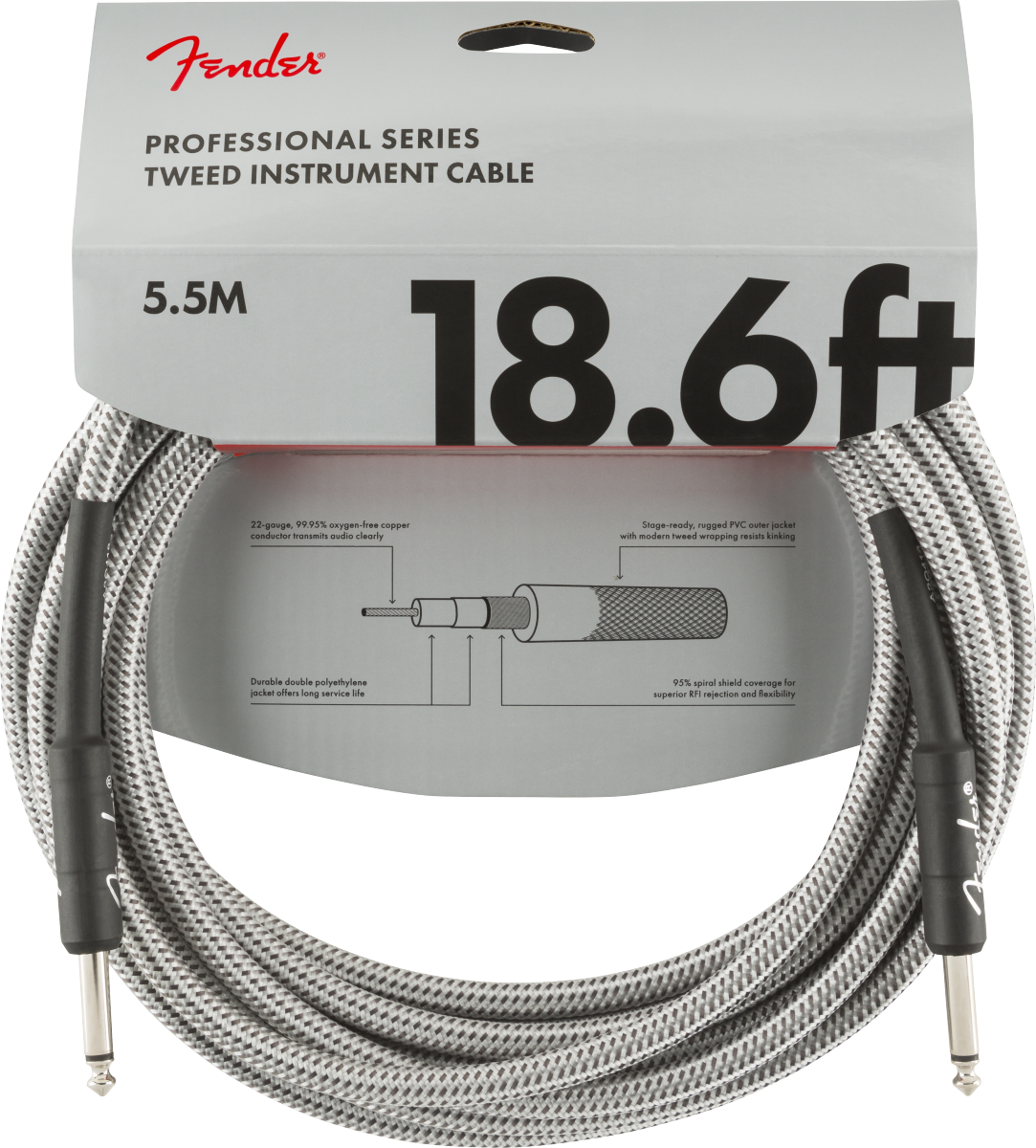 Fender® Professional Series Instrument Cable, 18.6', White Tweed